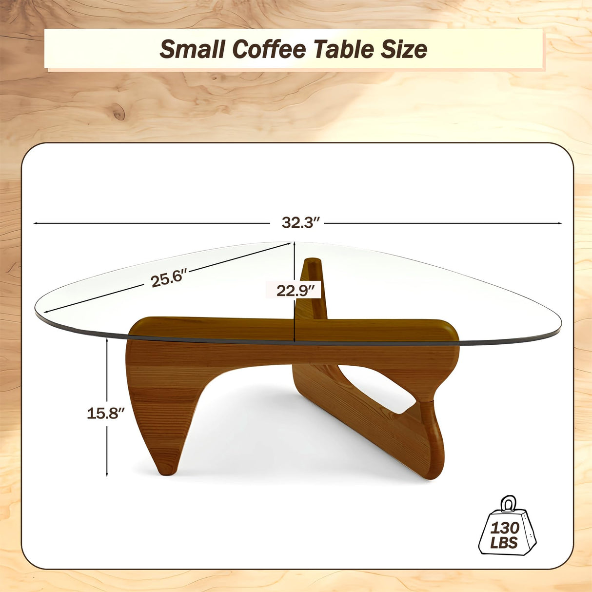 Modern Glass Coffee Table, 32.3″D×25.6″W×15.8″H-Abstract Unique Mid Century Triangle Center Table for Living Room, Minimalist Middle Tables for Home Office, Wooden Base DESYIFO