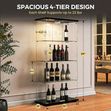 HAMBING Glass Display Cabinet with LED Lights and Lock, 4-Shelf Tempered Glass Curio Cabinet with 2 Doors, Collectible Display Showcase for Living Room, Bedroom – Black HAMBING