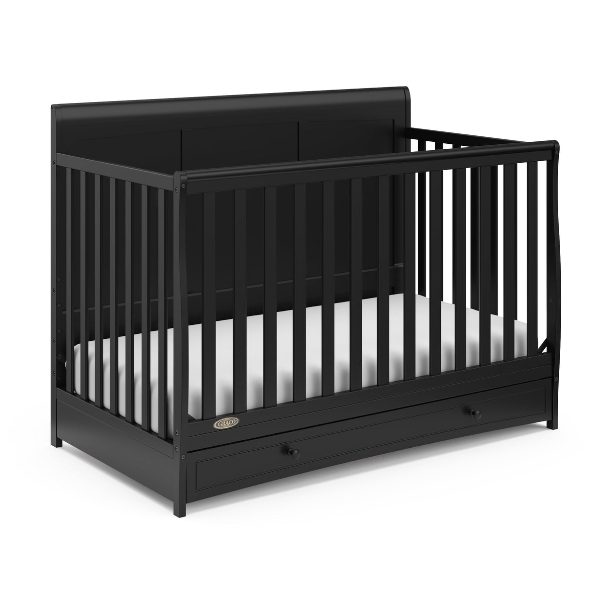 Graco Asheville 5-in-1 Convertible Crib with Drawer (Black) – GREENGUARD Gold Certified, Crib with Drawer Combo, Full-Size Nursery Storage Drawer, Converts to Toddler Bed, Daybed and Full-Size Bed Graco