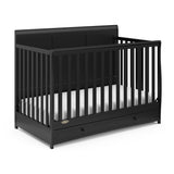 Graco Asheville 5-in-1 Convertible Crib with Drawer (Black) – GREENGUARD Gold Certified, Crib with Drawer Combo, Full-Size Nursery Storage Drawer, Converts to Toddler Bed, Daybed and Full-Size Bed Graco