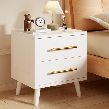 Aiho Nightstand, Bedside Table with Metal Handles, Modern Wood Night Stand 2 Drawer Dresser for Bedroom, White Nightstand Aiho