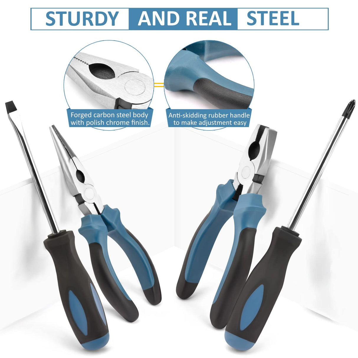 Sundpey Home Tool Kit 148-Pcs - Household Basic portable Hand Repair Tool Set with Case & Ratcheting Screwdriver & Hex Key & Pliers & Wrench & Voltage Tester & Water Pump Plier for Men Women Sundpey