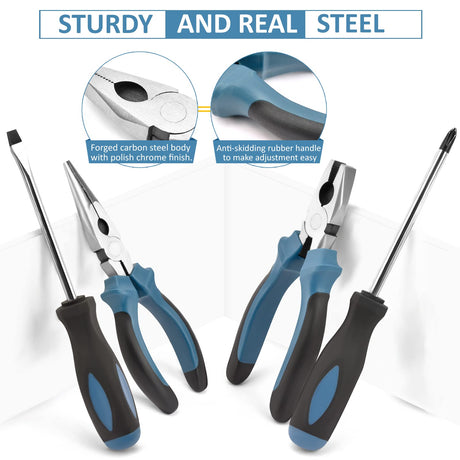 Sundpey Home Tool Kit 148-Pcs - Household Basic portable Hand Repair Tool Set with Case & Ratcheting Screwdriver & Hex Key & Pliers & Wrench & Voltage Tester & Water Pump Plier for Men Women Sundpey