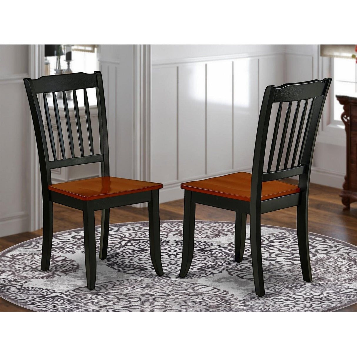 East West Furniture DAC-BCH-W Danbury Dining Room Chairs - Slat Back Solid Wood Seat Chairs, Set of 2, Black & Cherry East West Furniture