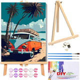 VIGEGU Paint by Numbers kit for Adults Beginner Framed - with Wooden Easel Gift Box,Paint by Numbers with Frame Beach Car DIY Adults' Paint-by-Number Kits for Wall Decor 12x16inch VIGEGU