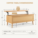 INK+IVY Coffee Table for Living Room Lift-Top Design with Storage, with Rattan Accent, Mid-Century Modern Décor Compact Furniture for Apartment, Home Office, 42" W, Natural INK+IVY