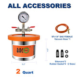 BACOENG Universal Vacuum Chamber Series: 2 Quart Stainless Steel Vacuum Chamber Kit, Vacuum Degassing Chamber for Resin, Silicone and Epoxies BACOENG