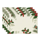 Artoid Mode Holly Pine Cone Christmas Placemats Set of 4, 12x18 Inch Seasonal Winter Table Mats for Party Kitchen Dining Decoration Artoid Mode