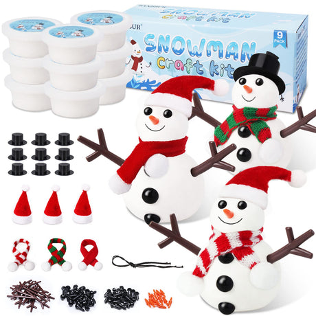 9 Pack Build a Snowman Kit Snowman Crafts for Kids,Modeling Clay Snowman DIY Kit, Christmas Stocking Stuffers for Kids,Christmas Crafts Xmas Gift BANBBUR