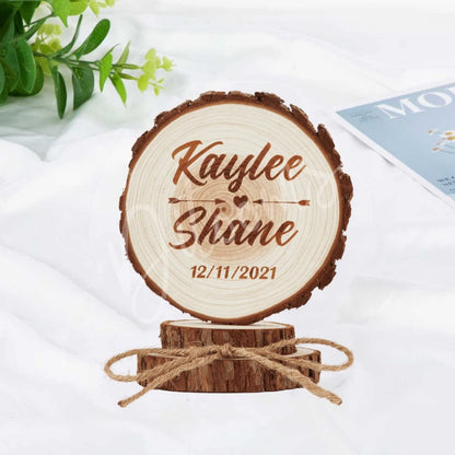 Personalized Rustic Wedding Cake Topper Wooden Wedding Cake Toppers Engraved Name & Date Custom Sweet Heart Design Rustic Country Decoration - WoodArtSupply