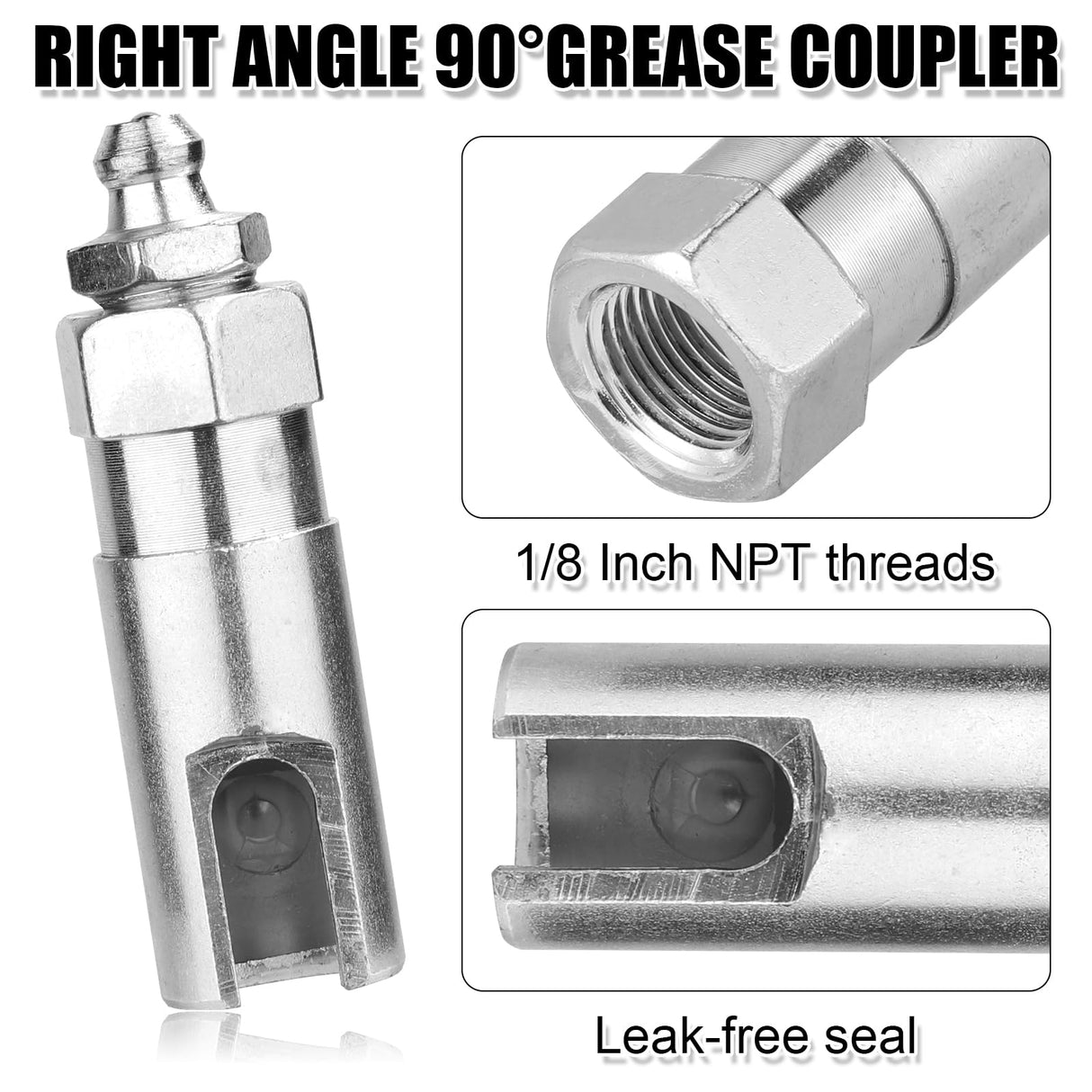 lasuroa 6pcs Grease Gun Fitting Kit, 90 Degree Grease Coupler Grease Needle Nozzle Tip Dispenser Grease Injector Needle Grease Gun Adapter Accessories Fit 1/8" NPT Grease Guns, Easy to Connect lasuroa