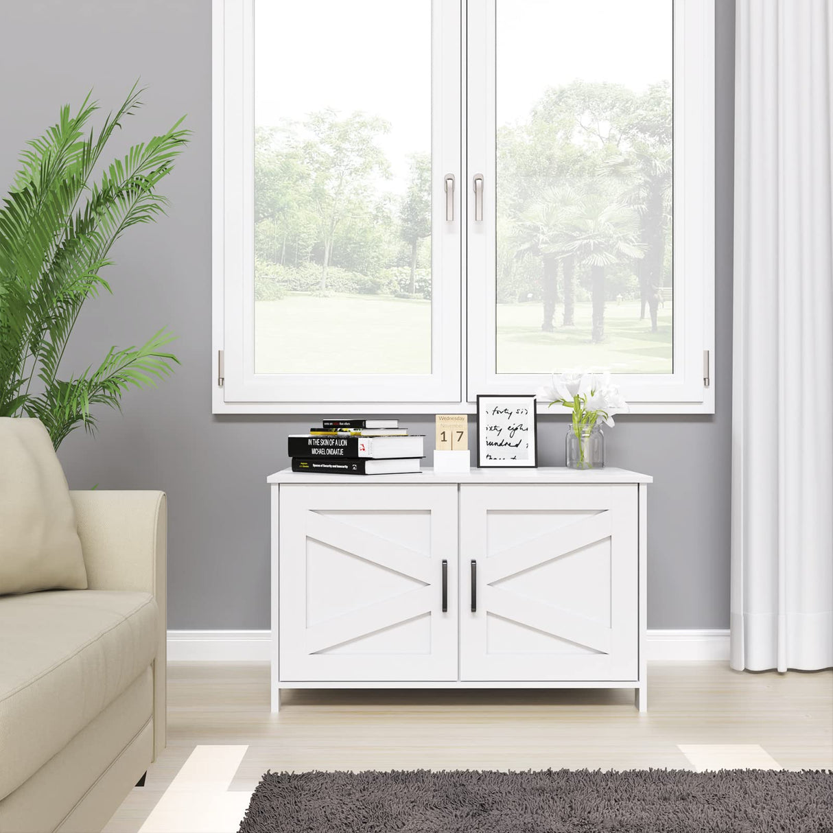 Homhedy Cat Litter Box Enclosure,Litter Box Furniture Hidden with Barn Door,Wooden Cat Washroom Furniture,Cat House,Fit Most of Litter Box,White Homhedy