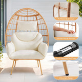 ONBRILL Oversized Egg Chair, Indoor Outdoor Egg Rattan Chair with PE Rattan, Steel Frame and Detachable Cushions, Wicker Lounger for Patio, Pool, Living Room, Bedroom - Beige ONBRILL