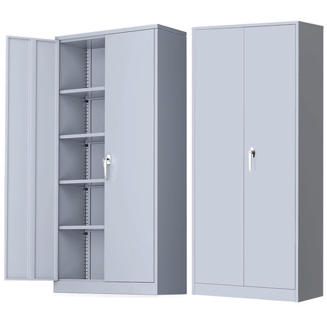 Greenvelly Metal Garage Storage Cabinet, 72” Tall Locking Steel Cabinet with 2 Doors and 4 Adjustable Shelves, Utility Metal Filing Cabinet with Lock for Home, Office, Garage, School (Dark Grey) Greenvelly