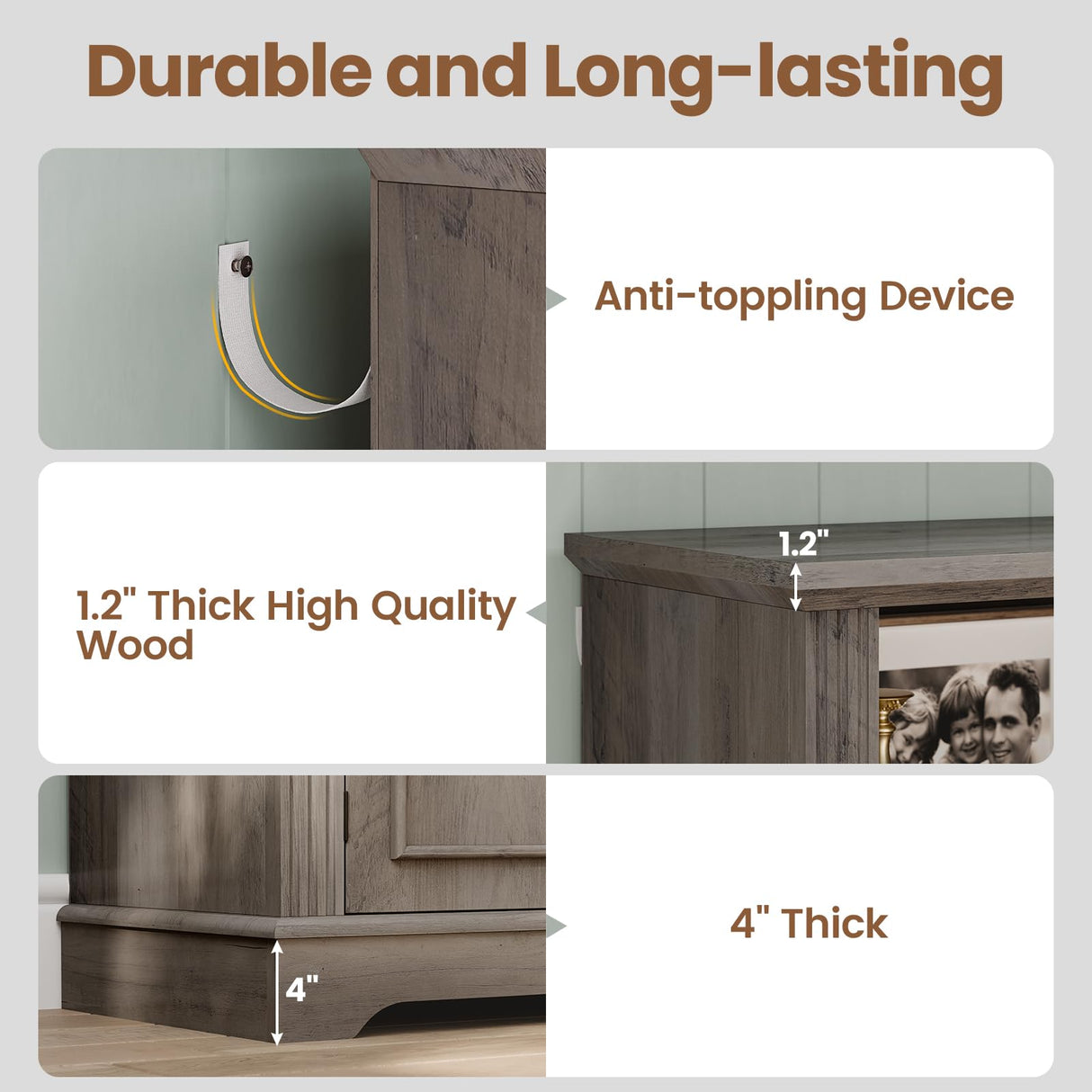 SEDETA Farmhouse Bookshelves and Bookcases with Doors and Drawer, Bookshelf with Storage, Floor Standing 6 Shelf Display Storage Shelves 70 in Tall Bookshelf for Home Office, Living Room, Grey SEDETA