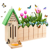4-in-1 Butterfly House Feeder Bee House with Flower Pot, Wooden Butterfly Houses for The Garden, Butterfly Feeders for Outdoors, Natural Butterfly Garden Kit Habitat for Outside Beyoogeem