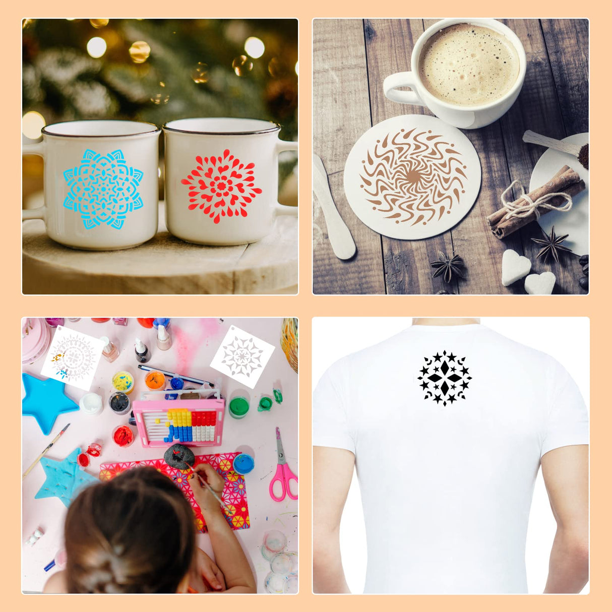 56 Pack (3.6x3.6 inch) Stencils for Painting, Reusable Mandala Dot Painting Stencils for DIY Rock Murals Art Projects WSICSE