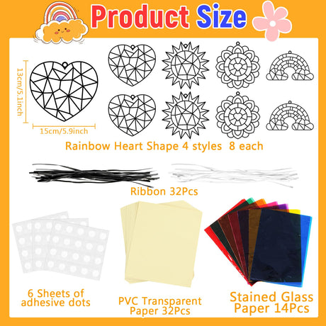 32 Sets Fall Crafts Suncatchers Kit for Kids DIY Rainbow Window Stained Glass Effect Paper Summer Fall Home School Classroom Decoration Back to School Art Craft Creative Activity Project Party Favors Lonfliness