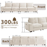 PARKOL 128" Modular Sofa Couch with Large Seats Storage, Chenille Sofa, Modern Comfy 4-Seater Couch for Living Room, Office, Apart, Wide Armrest, Side Pockets, USB Port, Removable Cover PARKOL