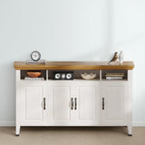 Marsail 55" Buffet Cabinet with Storage, Farmhouse Kitchen Sideboard Cabinet w/4 Doors & Shelves, Coffee Bar Buffet Table for Dining Room, Brown White Marsail