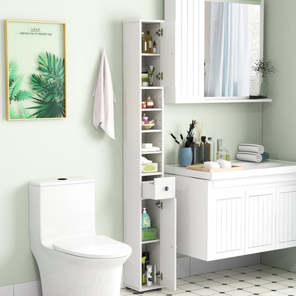 Tangkula 71" Tall Slim Bathroom Storage Cabinet with Adjustable Shelves and Drawer, Perfect for Small Spaces - WoodArtSupply