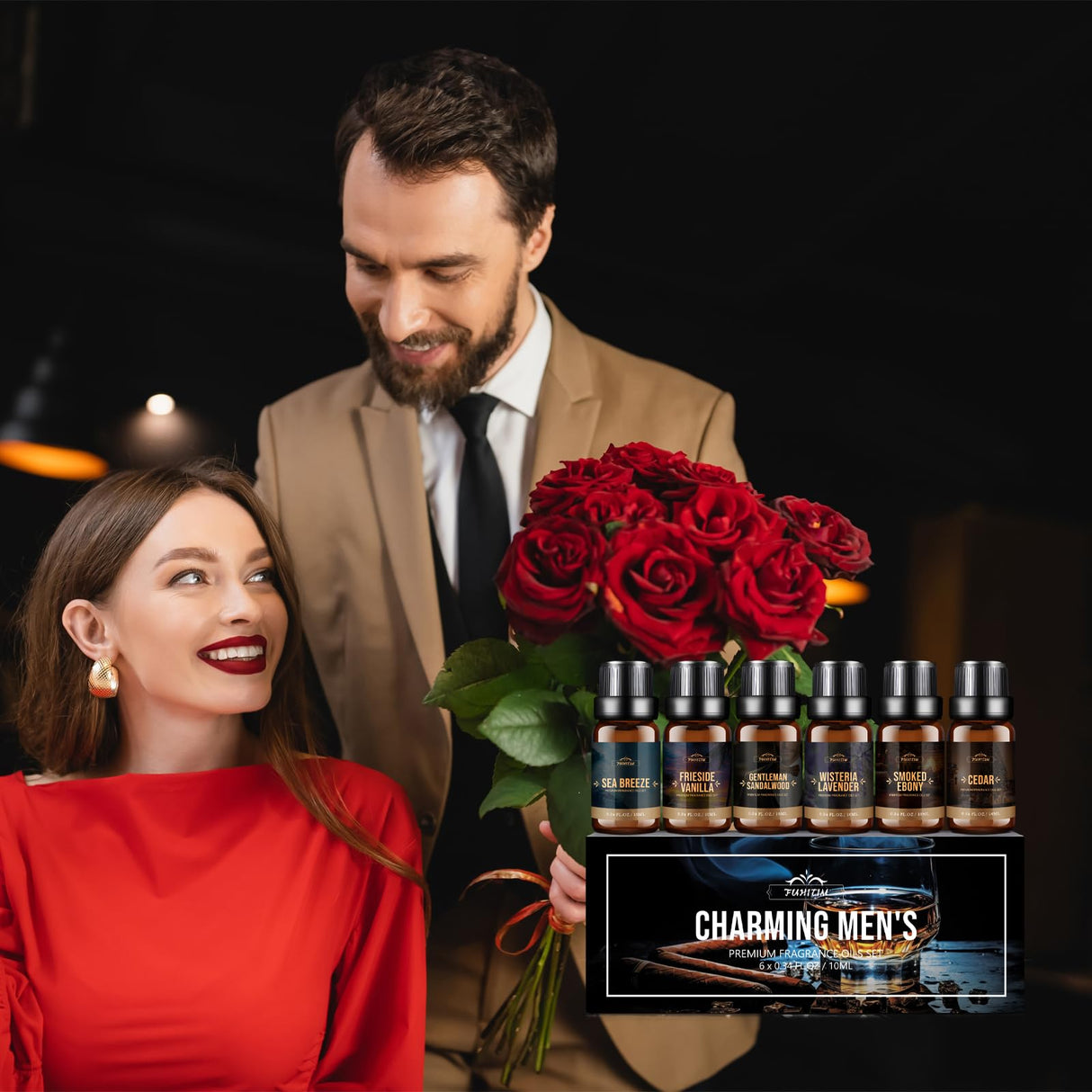 FUHITIM Fragrance Oil, Charming Men's Set Diffuser Oil for Home, Soap & Candle Making Scents, Aromatherapy Essential Oils -Sea Breeze, Fireside Vanilla, Cedar and More(6 * 10ML) FUHITIM