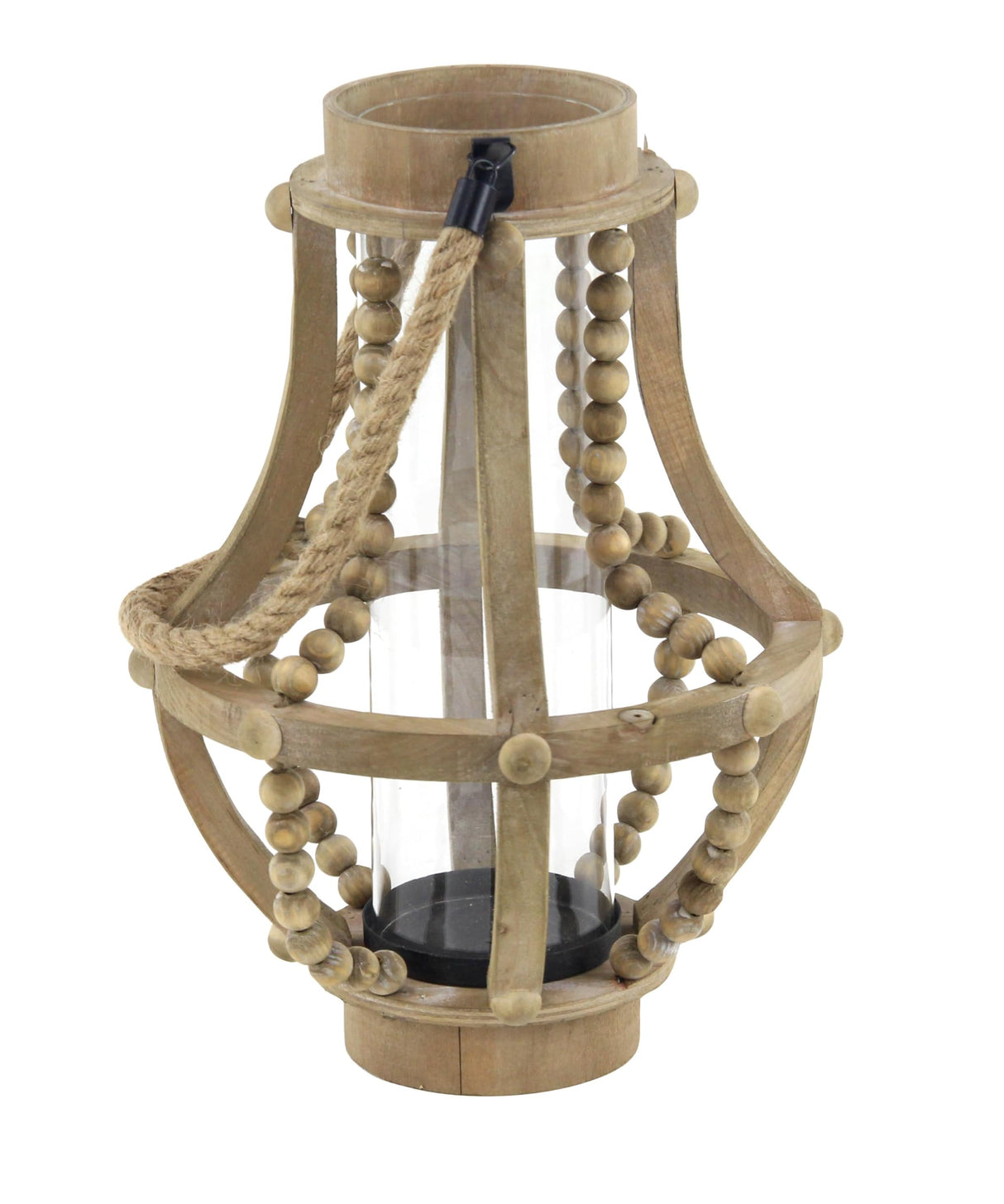 Deco 79 Farmhouse Recycled Wood Candle Lantern, 10" x 10" x 16", Beige, Black, Clear Deco 79