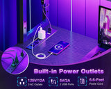 ODK 53 Inch L Shaped Desk with LED Lighting, Reversible Gaming Desk with Power Outlets, Cornor Computer Table with Storage Shelves & Bag & Iron Hook, Home Office Table for Writing, Study, Black ODK