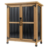 Outdoor Storage Cabinet, Small Wood & Metal Storage Shed with Lockable Doors & Adjustable Shelves, Vertical Outdoor Cabinets for Patio Backyard,Garden Tool Shed and Accessories, Brown Magazoopet
