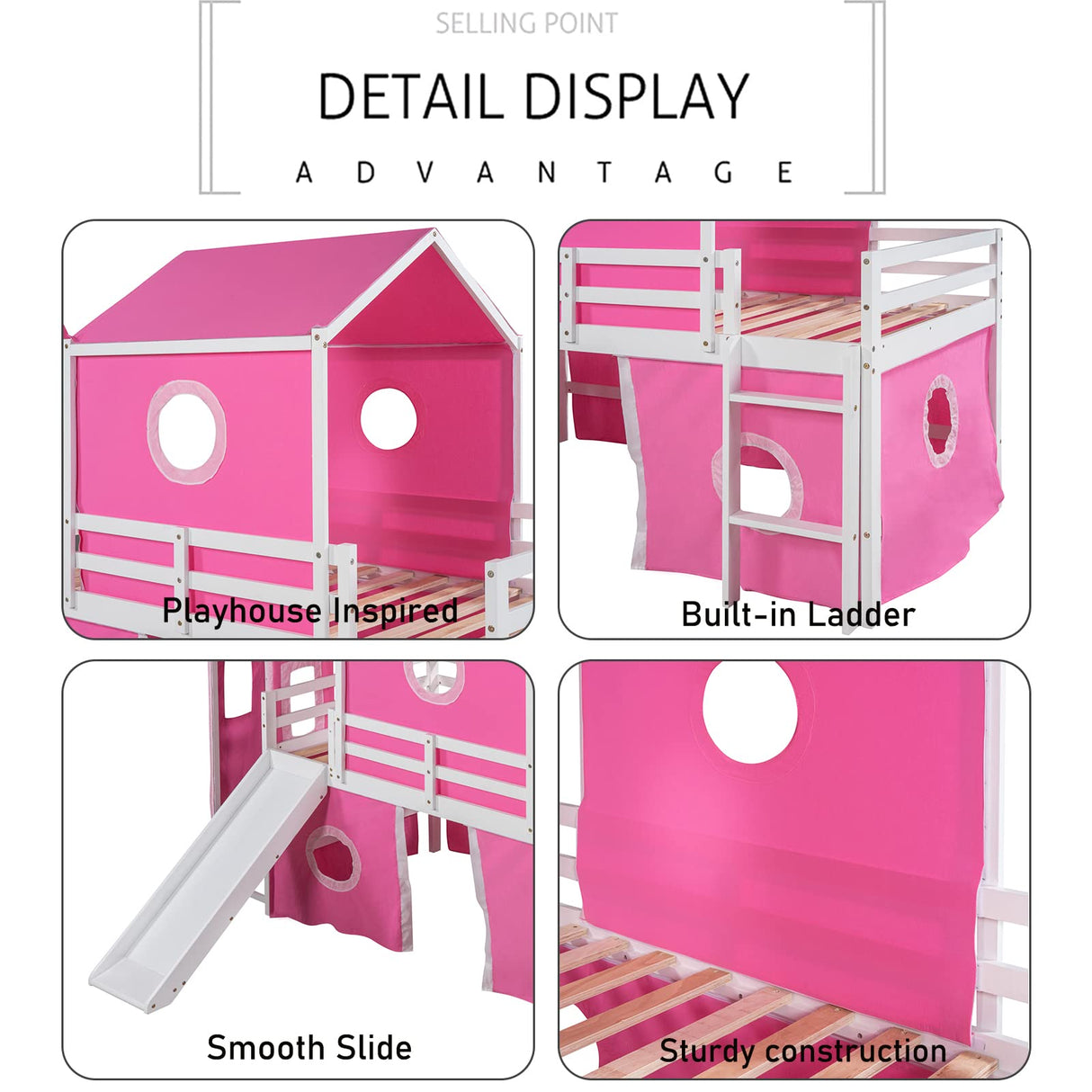 Harper & Bright Designs Kids Loft Bed with Slide and Tent, Twin Size House Loft Bed with Tower and Ladder, Wood Loft Bed Twin Playhouse Bed Frame for Boys Girls Teens, Pink Harper & Bright Designs