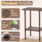 AVAWING 3PCS Patio Wicker Bar Set, Outdoor Bistro Rattan Barstool Furniture, Height Counter Table and Chairs for Backyard, Poolside, Balcony, Steel Frame w/Extra Cushion Covers Gray/Blue AVAWING