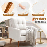 JUMMICO Mid Century Accent Chair, Fabric Modern Reading Living Room Chair, Fluffy Comfy Armchair Small Sofa Chair with Wood Legs for Bedroom Office Cafe (Pearl White, Set of 2) JUMMICO