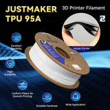 JUSTMAKER TPU 95A 3D Printer Filament, Suitable Resilience, Upgrade Cardboard Spool, 1kg, Dimensional Accuracy +/-0.05mm, 1.75mm, Black JUSTMAKER
