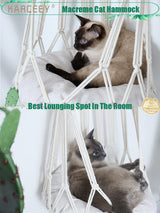 KARCEEY Macrame Cat Hammock,Macrame Hanging Cat Bed with Catnip Cushion and Hanging Kit (1.Macrame Hammock with Cat Bed) KARCEEY