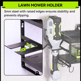 KAFAHOM Leaf Blower and Weed Eater Rack with Charging Station, Lawn Power Tool Organizer Wall Mount, Lawn Tool Storage Rack for Leaf Blower, Weed Eater, Battery, Charger, Black KAFAHOM