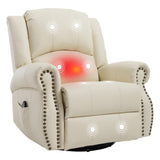 PELUMY Breathable Leather Recliner Chair with Heat Massage, 360° Swivel Rocking Recliner, Manual Glider Chair with Vibrating Massage for Living Room, Nursery (Beige) PELUMY
