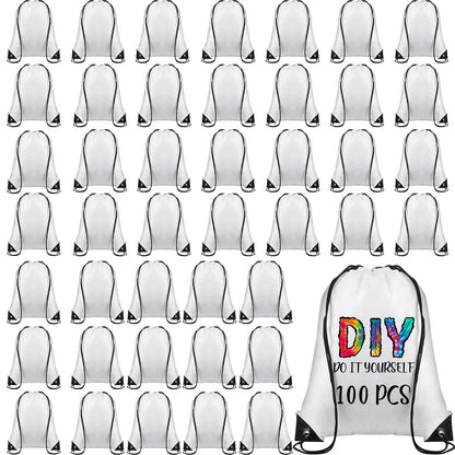 100 Pcs Sublimation Drawstring Bags Bulk White Blank Drawstring Backpacks Reusable Gym Sport Sinch Sack Backpack Heat Press DIY Crafts for Kids Adults Traveling Home Gift