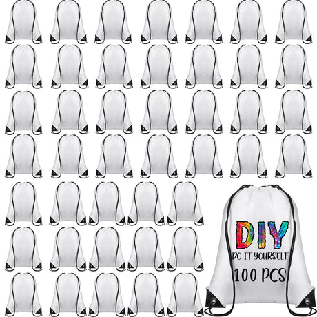 100 Pcs Sublimation Drawstring Bags Bulk White Blank Drawstring Backpacks Reusable Gym Sport Sinch Sack Backpack Heat Press DIY Crafts for Kids Adults Traveling Home Gift Sieral