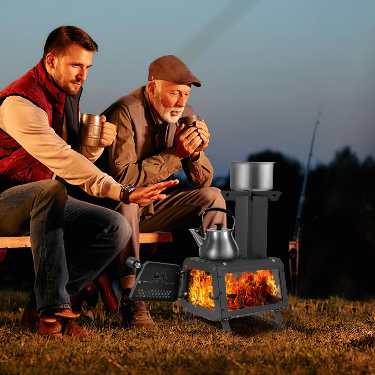 Giantex Portable Camping Wood Stove - Mini Wood Burning Stove w/ 2 Cooking Positions, Anti-scalding Door Handle & Heat Resistant Glass Window, Tabletop Fire Pit Stove for Outdoor Cooking & Heating Giantex
