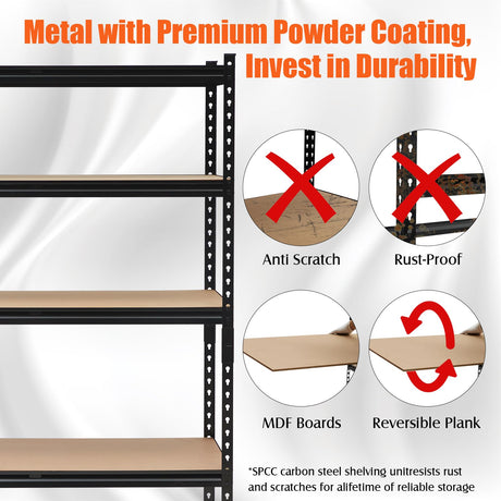 Heavy Duty Garage Shelving Units,5-Tier Adjustable Storage Shelves,48 x 24 x 72in,Loads 3000 LBSS,Adjustable Garage Storage Shelving, Metal Storage Utility Racks Shelf Unit Garvee