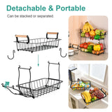 ANTOPY 2 Tier Fruit Basket with 2 Banana Hangers, Countertop Fruit Vegetable Basket Bowl for Kitchen Counter Metal Wire Fruits Storage Stand Holder Organizer for Bread Snack Veggies Produce ANTOPY