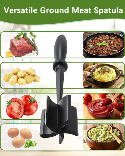 Upgrade Meat Chopper, Heat Resistant Meat Masher for Hamburger Meat, Ground Beef Smasher, Nylon Hamburger Chopper Utensil, Ground Meat Chopper, Non Stick Mix Chopper, Mix and Chop, Potato Masher Tool