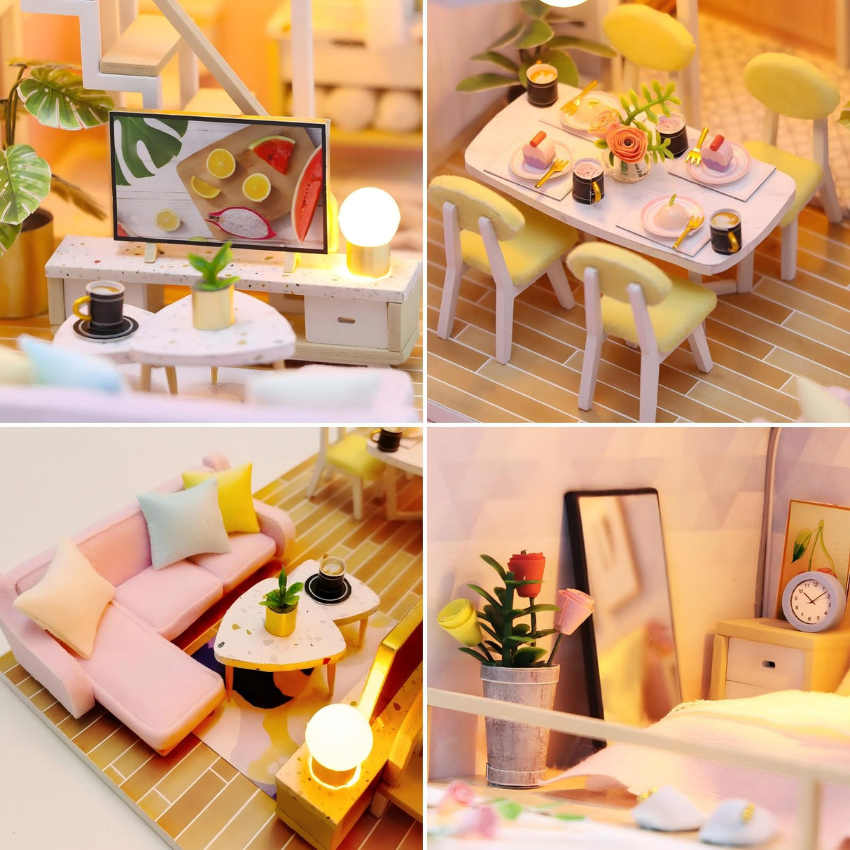 OZJAY DIY Miniature House Kit, Mini House Building Kit with LED & Furniture, DIY Wooden Dollhouse Miniature Kit for Adults Teen, Wooden Crafts Lovely Dollhouse Kit, Sweet Time OZJAY