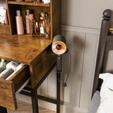 Makeup Vanity Desk with Round Mirror and Lights, White Vanity Makeup Table with 2 Drawers, Small Vanity Table for Bedroom with Lots Storage (Brown and Black, 15.75 * 31.5 * 53.6in) Vabches