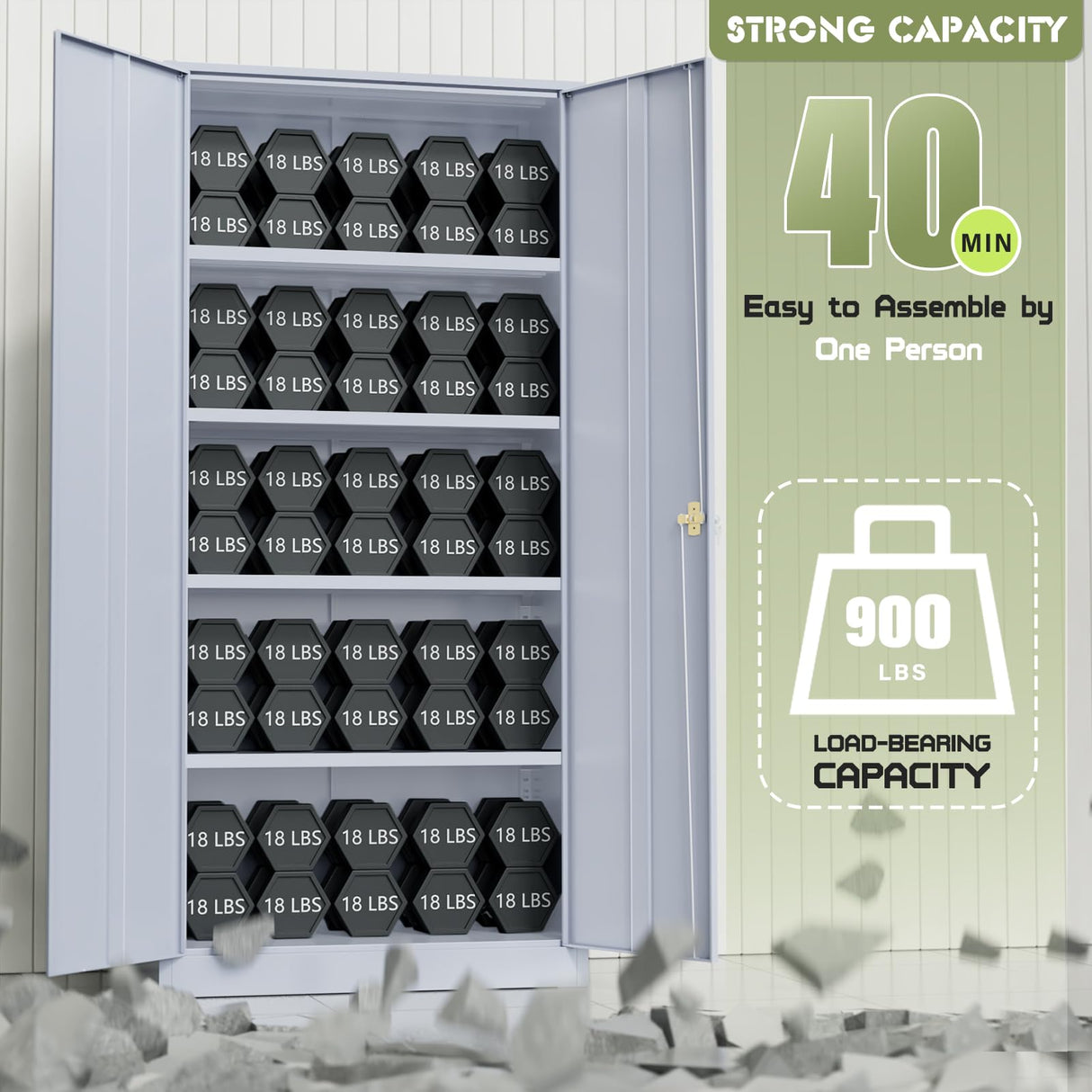 SUNCROWN Metal Storage Cabinet, 72" Locking Steel Garage Cabinets With 2 Door and 4 Adjustable Shelves, Tall Tool Cabinet for Home Office, School, Dark Grey SUNCROWN