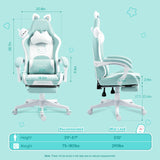 Dowinx Gaming Chair Cute with Cat Ears and Massage Lumbar Support, Ergonomic Computer Chair for Girl with Footrest and Headrest, Comfortable Reclining Game Chair 290lbs for Adult, Teen, Blue Green Dowinx