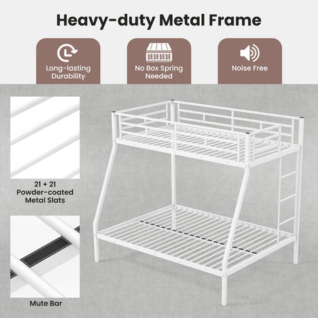 KOMFOTT Metal Twin Over Full Bunk Bed, Heavy Duty Bed Frame with Integrated Ladder, Full-Length Guardrails for Teens & Adults, Space-Saving Bunk Bed for Bedroom & Dorm, No Box Spring Required KOMFOTT