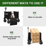 Antifir Collapsible Wagon with Large Capacity, Utility Wagons Carts Heavy Duty Foldable, Portable Folding Wagon with All-Terrain Wheels for Grocery Gardening Sports Shopping Fishing (Black) Antifir