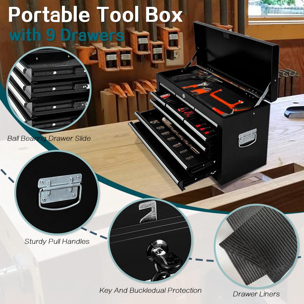 SONLMIK 13-Drawer Rolling Tool Chest with Double Door Handle, 2-in-1 Detachable Metal Storage Cabinet with Wheels and Lock, Large Capacity Tool Box for Garage, Home, Warehouse, Basement(Black) SONLMIK