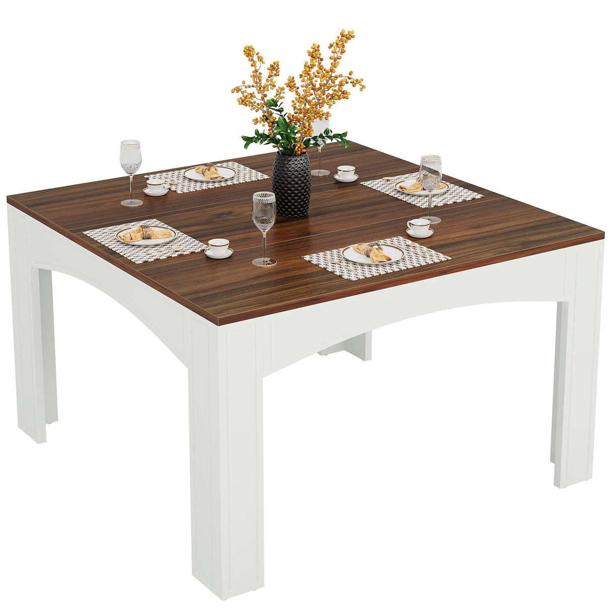 Tribesigns Square Dining Table for 4 People, 39.4-Inch Farmhouse Wood Kitchen Table Dinner Table for Dining Room, Small Space, Walnut + White Tribesigns